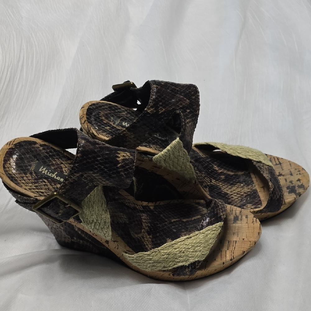 Michael Antonio Women's Snakeskin Wedge Sandals - Black and Tan